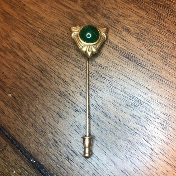 Vintage Monet Green Emblem Gold Tone Stick Pin - Picture 1 of 4